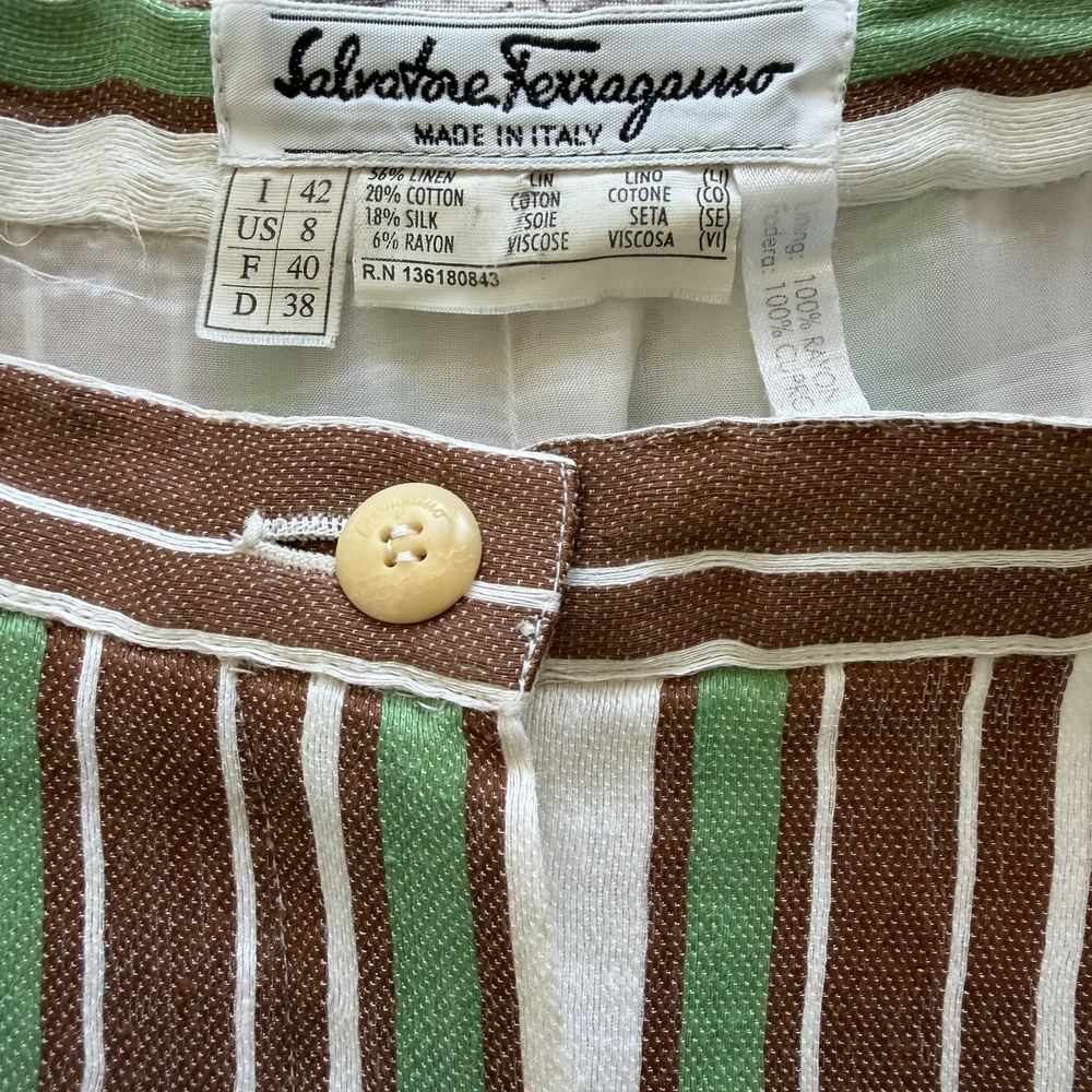 Vintage Salvatore Ferragamo Striped Linen & Silk Pantsuit | Made in Italy | US 8 - Picture 6 of 9